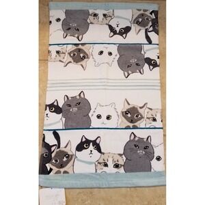 Kassafina Hand Towel 16x26 Cats Faces Lt Blue NEW